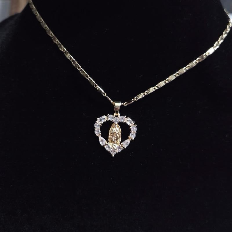 Virgin Mary Heart Stone Necklace