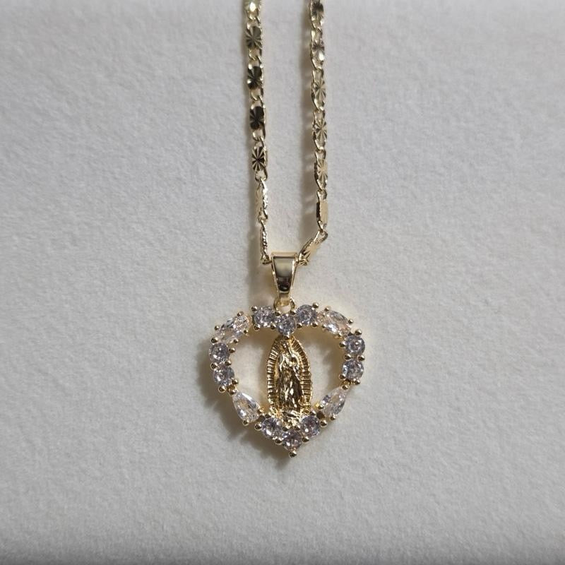 Virgin Mary Heart Stone Necklace