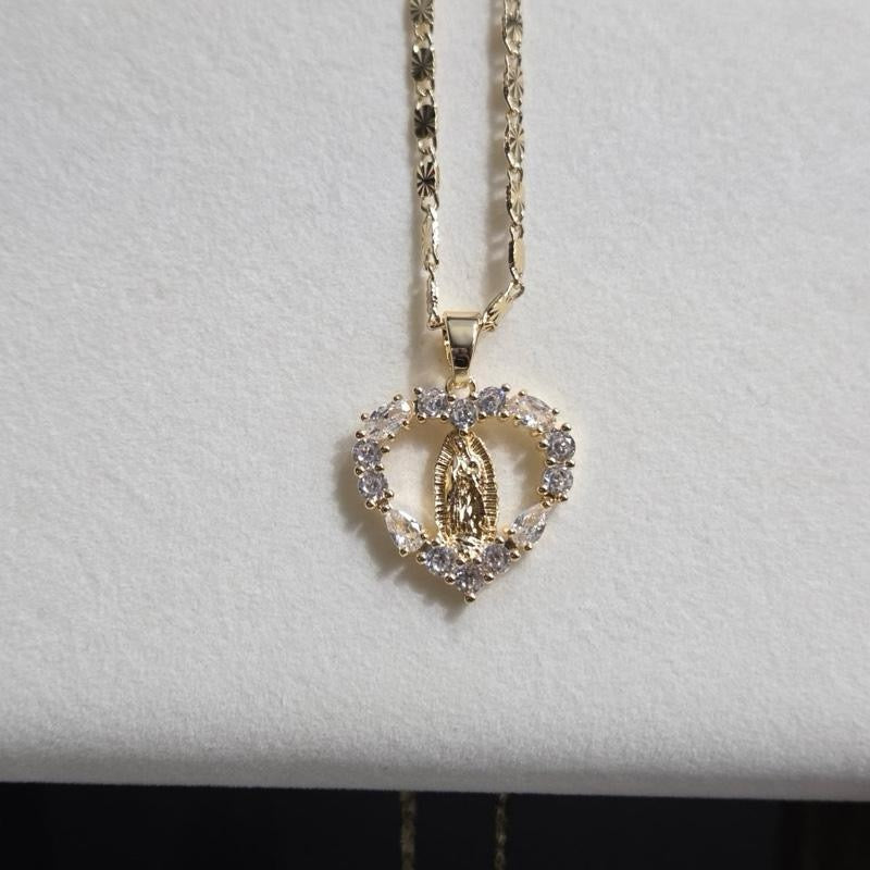 Virgin Mary Heart Stone Necklace