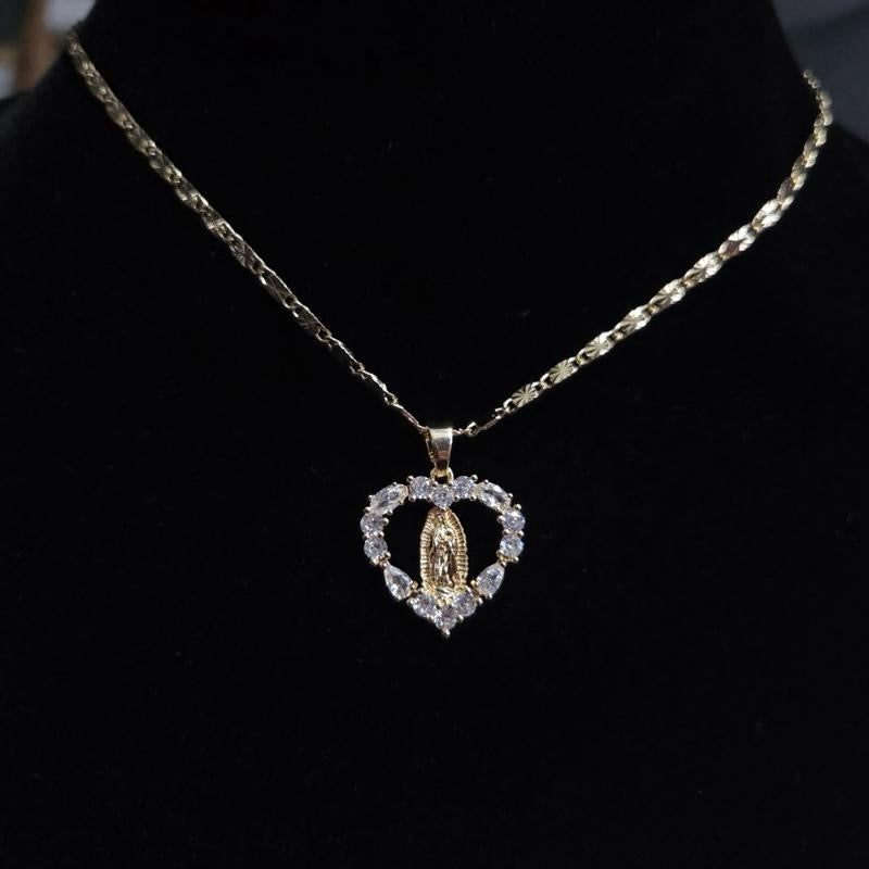 Virgin Mary Heart Stone Necklace